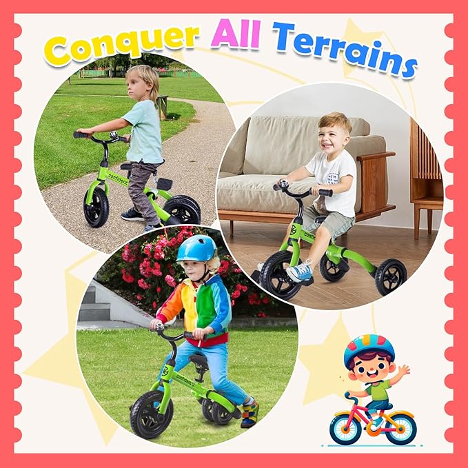 Ancaixin 3 in 1 Toddler Tricycles for 2-5 Years Old Boys and Girls with Detachable Pedal and Bell | Foldable Baby Balance Bike Riding Toys for Kids | Infant Birthday New Year Red