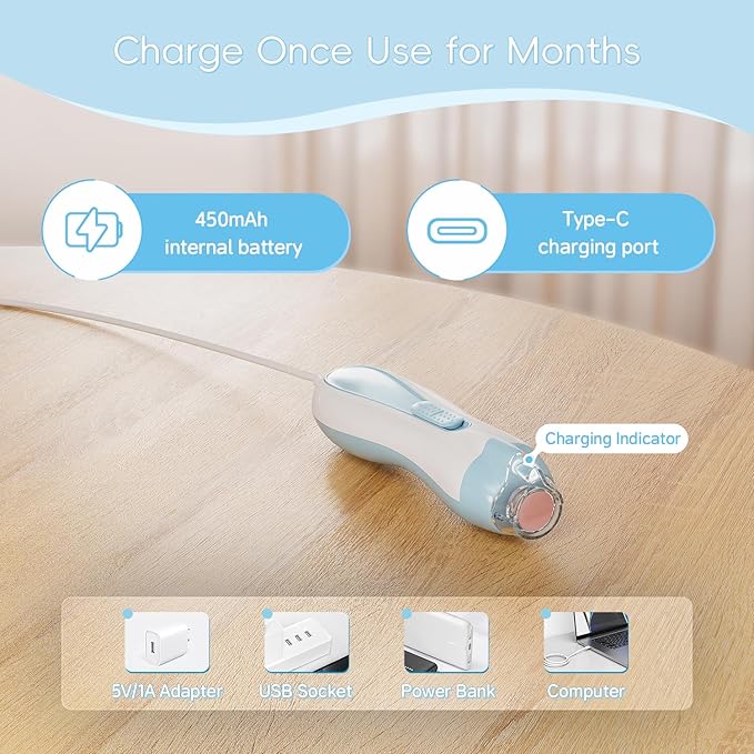 Baby Nail Trimmer Electric, 15 in 1 Baby Nail Clippers for Gentle Nail Care, Rechargeable Baby Nail File Electric with Light &15 Grinding Pads for Infant Toddler, Blue