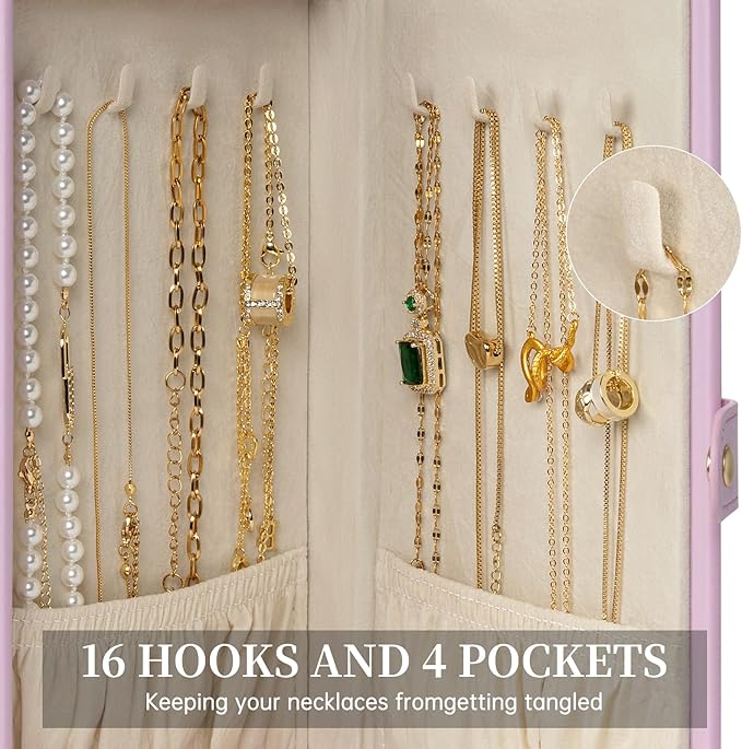 AKOZLIN Jewelry Box Organizer Functional Leather Jewelry Storage Case for Women Girls Ring Necklace Earring Bracelet Holder Organizer with Mirror