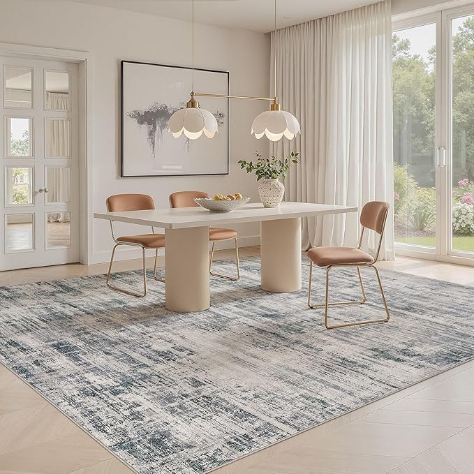 Area Rug for Living Room: 10x14 Washable Neutral Abstract Modern Soft Rugs Non Slip Indoor Floor Stain Resistant Large Carpet for Bedroom Dining Room Office Nursery - Gray