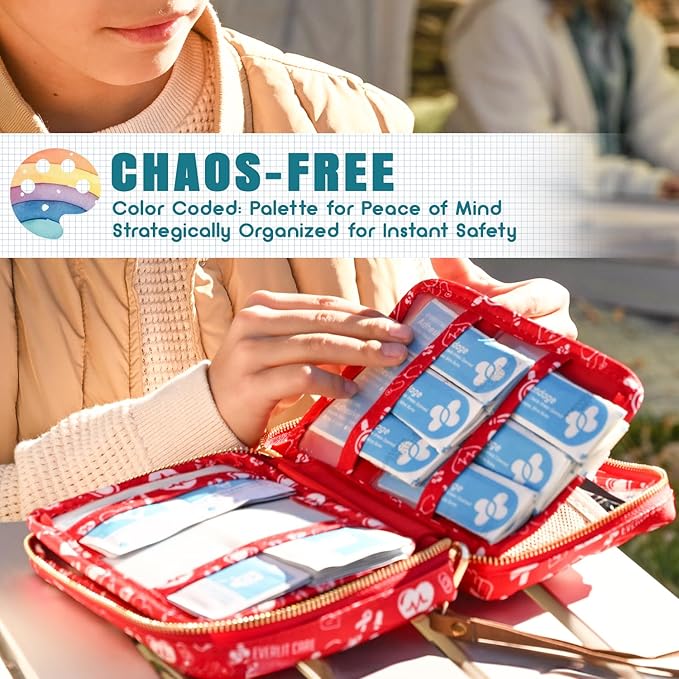 EVERLIT Care Rescue Pack | Family-Friendly First Aid Kit for Kids with 200 Pcs Medical Supplies | Travel-Friendly Compact Storage Bag for Home, Car, Travel, Camping, Adventure (Playground)