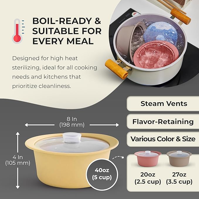 40oz Platinum Silicone Microwave Steamer Pot with Handle & Lid - Korea 100% Food-Grade Steamer Bowl, Heat-Resistant Cooker with Steam Holes, Easy Clean, Dishwasher Safe, Yellow