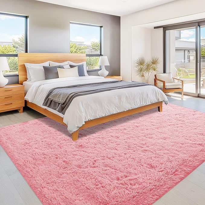 8x10 Area Rug for Living Room: Fluffy Shag Soft Washable Rugs Large Fuzzy Plush Indoor Carpet for Bedroom Nursery Playroom Kids Girls Boys Room (Pink, 8'x10')