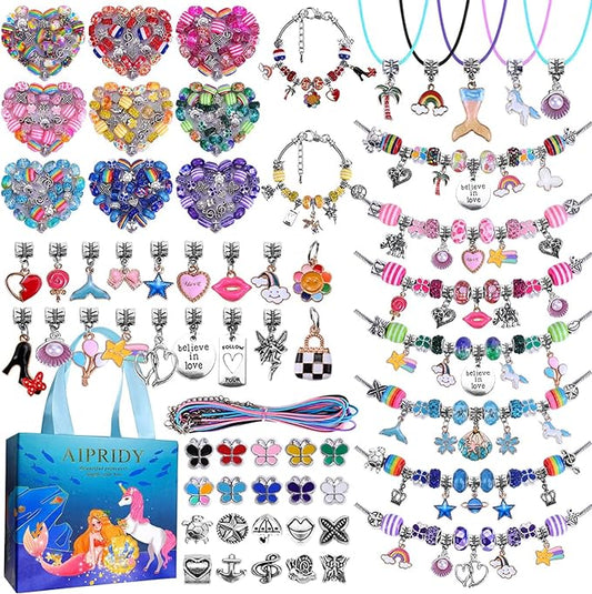 AIPRIDY 150 Pieces Charm Bracelet Making Kit,Unicorn Mermaid Crafts Gifts Set Can Inspires Imagination and Creativity,Jewelry Making Kit Perfect Gifts for Girls 5-12 Years Old (150 Pieces)