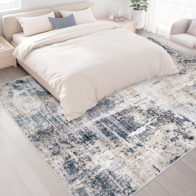 Area Rugs 9x12 Living Room: Washable Rug Modern Abstract Large Rugs Soft Non Slip Neutral Rug Stain Resistant Indoor Carpet for Bedroom Kitchen Dining Room Home Office Rugs(Black Brown,9'x12')