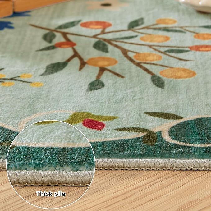 2x3 Washable Rug for Entryway, Floral Green Soft Small Area Rug, Non Slip Doormat Indoor Entrance Carpet, Flower Low Pile Front Door Throw Rug for Bedroom, Kitchen, Laundry, Bathroom, Sage Green