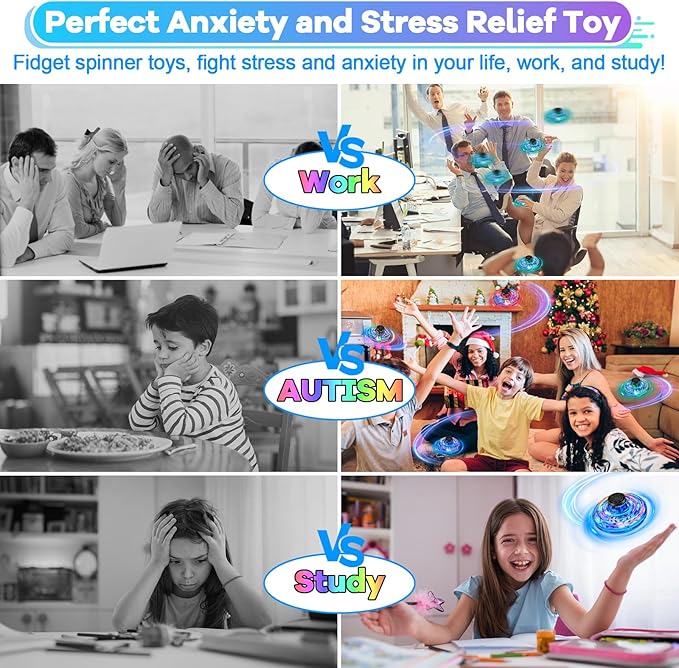 Hand Operated Mini Drone for Kids - LED UFO Flying Orb Ball, Rechargeable Mini Fidget Spinner Toy for Indoor Outdoor,Christmas Birthday Party Gifts for Girls Boys (Blue)