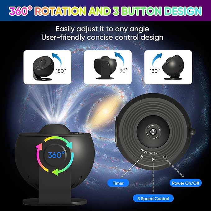 Galaxy Projector, 13 in 1 HD Planetarium Star Projector for Bedroom, 360 Rotating Star Projector Light with Adjustable Knob and Timer for Kids, Ceiling, Gifts, Room Decoration