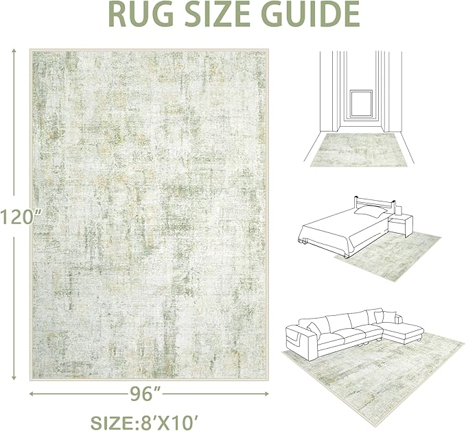 Area Rugs 8x10 Living Room: Washable Rug Modern Abstract Large Rugs Soft Non Slip Neutral Rug Stain Resistant Indoor Carpet for Bedroom Kitchen Dining Room Home Office Rugs(Green Brown,8'x10')