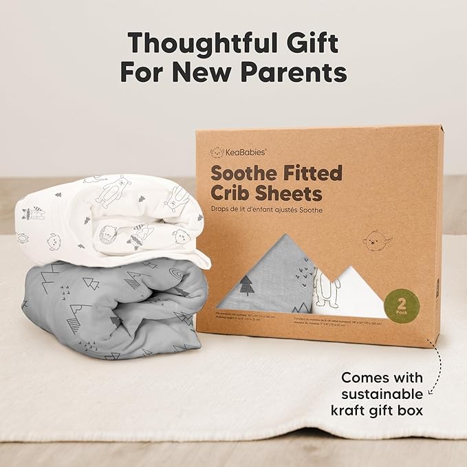 KeaBabies 2-Pack Organic Crib Sheets for Boys, Girls - 52x28 Fitted Crib Mattress Sheet Neutral, Breathable Jersey Cotton Cover for Baby Bed, Toddler Mattress, Soft & Cute Prints (Woodland)