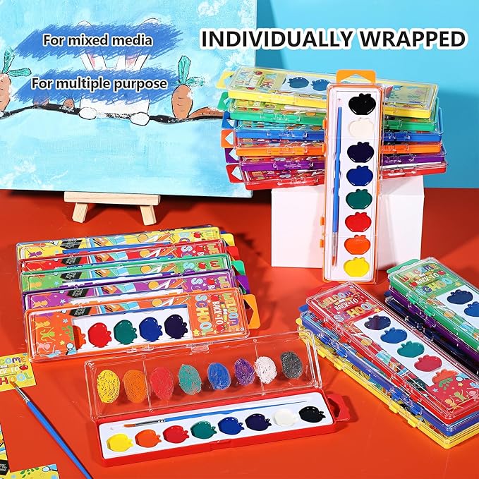 36 Pcs Apple Style Watercolor Painting Set for Kids 8 Washable Colors with Brush Watercolor Painting Set Gift Party Supplies Back to School Party Gift Exchange