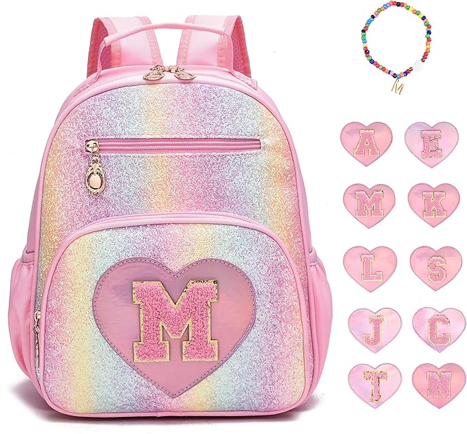 I IHAYNER Kids Glitter Lightweight Backpack for School Travel & Daycare, Toddler Backpack for Girls 3+ Preschool Kindergarten Elementary Kids Backpack-Rainbow Pink M