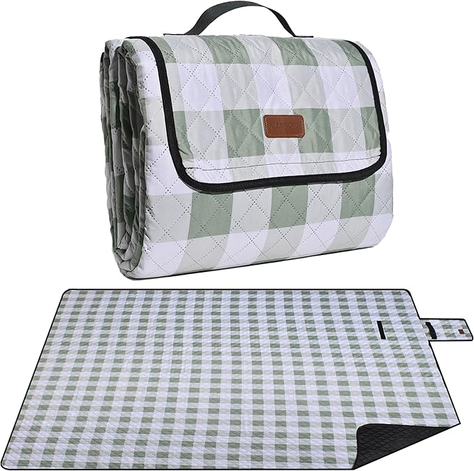 Extra Large Picnic Blanket 80''x 80'' Waterproof Foldable Picnic Mat for Beach, 5-Layer Outdoor Blanket for 6 to 8 Adults,Camping Grass Lawn Park Accessories Couple Park Wedding Registry(Green)