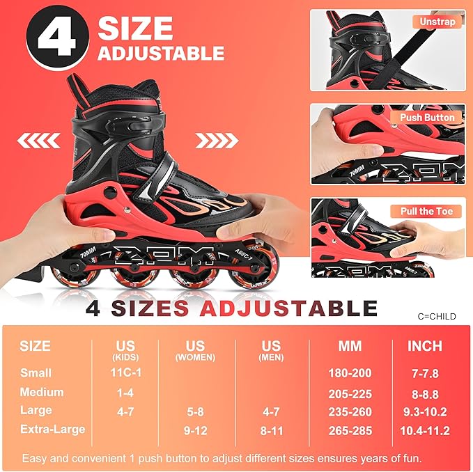 2PM SPORTS Vinal Girls Adjustable Flashing Inline Skates, All Wheels Light Up, Fun Illuminating Skates for Kids Men Adult Women and Boys