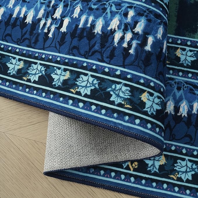 2x3 Rug Impressionist-Style Vintage Indoor Door Mat Machine Washable Small Area Rug Non-Slip Low Pile Throw Rugs for Entryway Kitchen Front Door Indoor Entrance Entry Kids Room, Blue