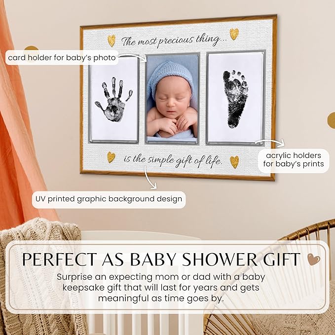 Inkless Hand and Footprint Kit, Baby Keepsake Plaque & Baby Shower Gifts - Ideal as Mom To Be Gift, Nursery Picture Frames, Clean Touch Hand and Footprint Kit (Style 2 - Design 6)