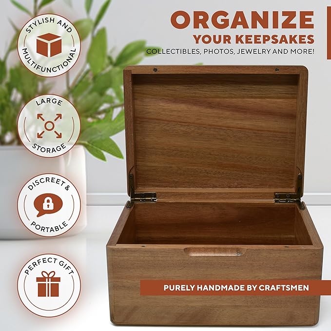 Baby Keepsake Box - Personalized Newborn Memory Box, Acacia Wood Decorative Boxes for Kids, Engraved Birth Stats Wooden Crate for Boys & Girls, Birth Statistics Wooden Chest with Hinged Lid, 8x6x4 in