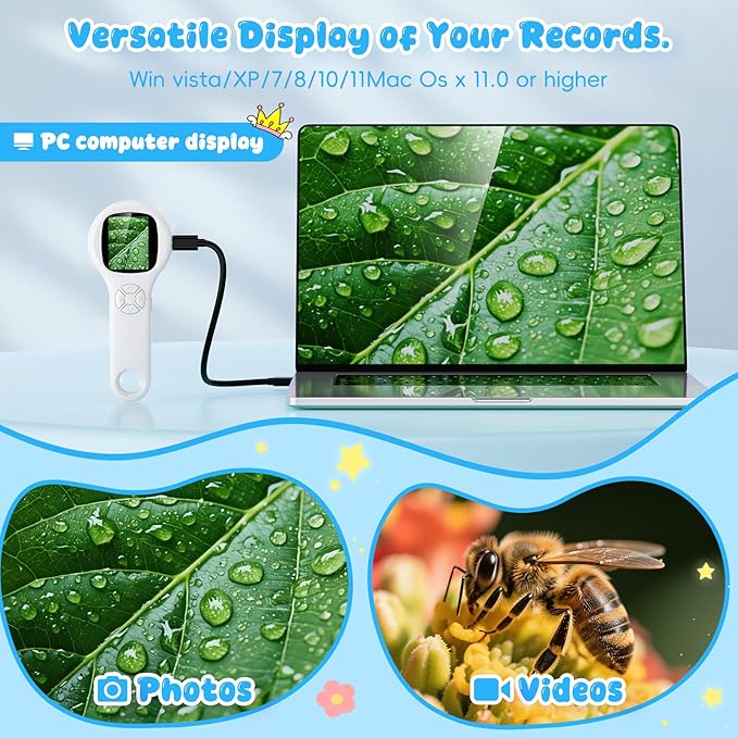 Handheld Coin Microscope-Educational Science Kit - Mini LED Pocket Bug Magnifying Glass for Kids(5-10 Years) - Durable Design - Birthday Gift for Boys&Girls (White)