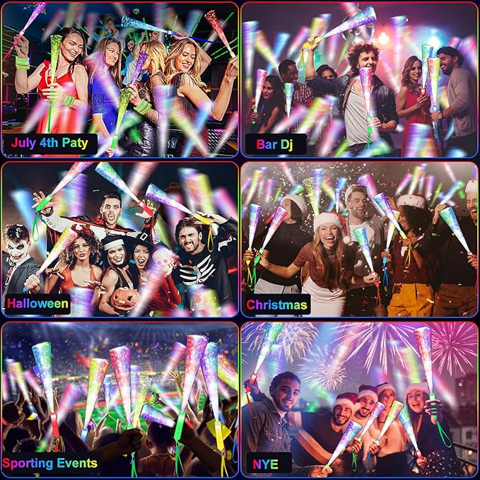 38 PCS Halloween Glow Sticks Bulk, Glow Fiber Optic Sticks, LED Light Wands, Glow in The Dark Party Supplies, Fiber Optic Wands for Weddings, Flashing LED Party Favors, Colorful Light Sticks