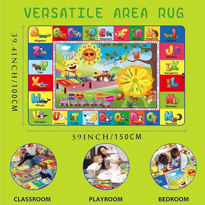 ABC Rug for Kids Room, ABC Mats for Floor Toddlers, Alphabet Play Mat Elementary Preschool Kid's Rugs wtih ABC, Numbers, Animals - (59X39.4 Inches)