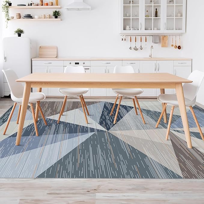 HOMFINE Washable Modern Area Rug - Geometric Style 6x9 Rugs for Living Room, Bedroom, Machine Washable Rug Soft Non Slip Non Shedding Area Rug - Blue, 6'x9'
