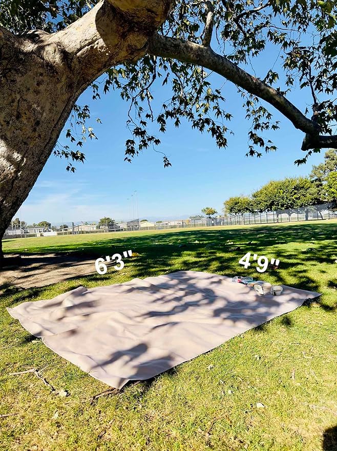4'9" x 6'3" White Lightweight Water-Resistant Canvas Mat – Picnic, Outdoor, Beach, Park, Camping, Toy Mat