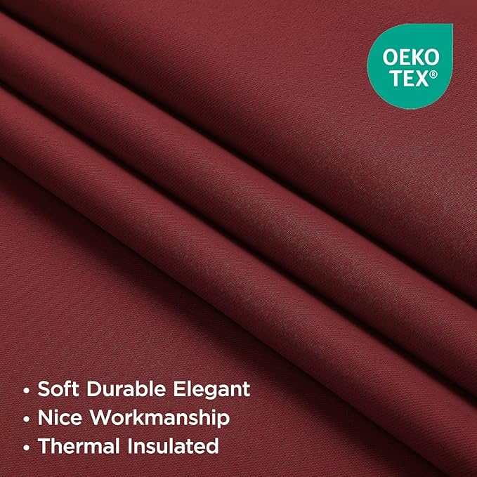 Joydeco 72 Inch Blackout Curtains for Bedroom, Thermal Insulated Black Out Curtains, Room Darkening Drapes for Living Room Window Rod Pocket Back Tab (W52 x L72 Inch, Burgundy Red)