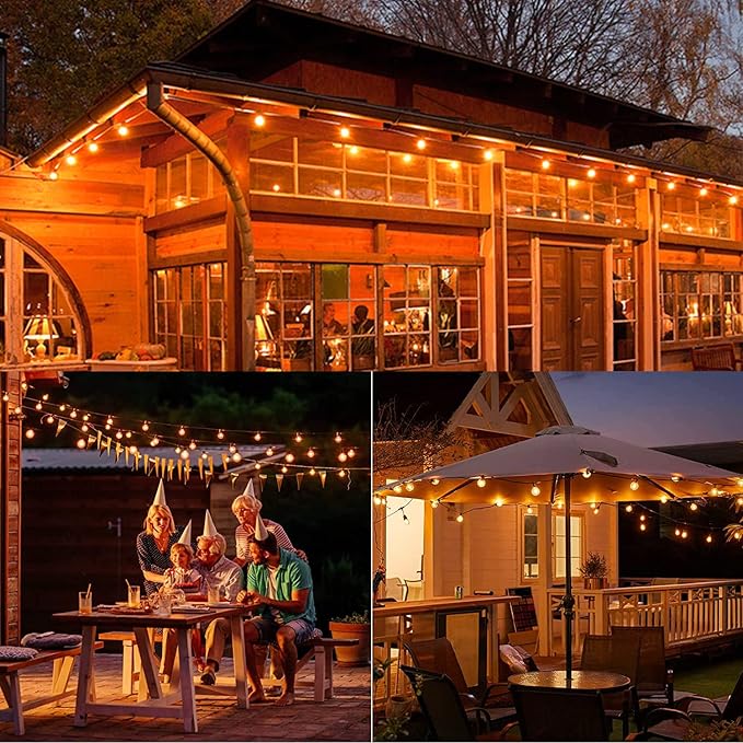 50Ft LED Outdoor Patio String Lights - Waterproof Globe Lights with 52 Shatterproof Frosted Bulbs, Connectable for Wedding, Party, Christmas & Garden Decor, Black Wire