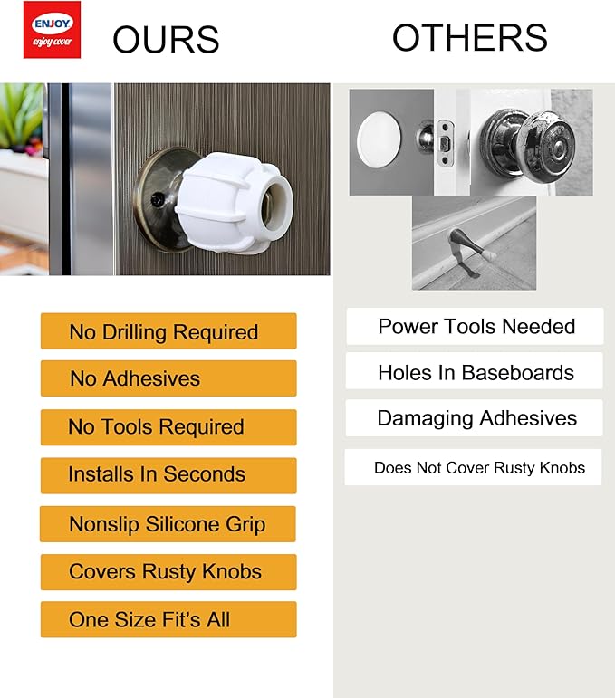 Enjoy Cover | Door Handle Grip Doorstop Knob Stopper Cover, Set of 2 Door Knob Grips Universal Size Protects Walls from Dents and Damage (Black)