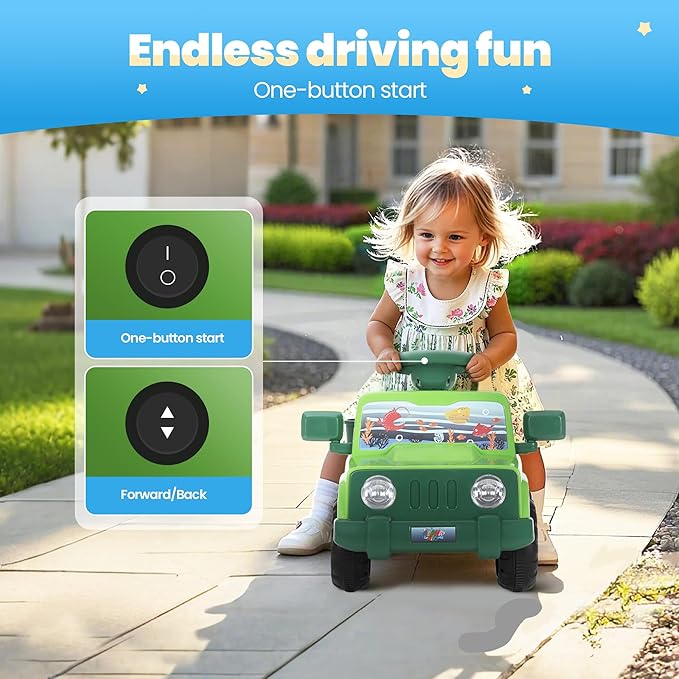 6V Toddler Ride On Car Interactive Electric Car with Horn LED Front Light Rear Storage Ocean Theme Perfect for Boys & Girls 18+ Months Safe & Fun for Little Explorers(Green Ocean)