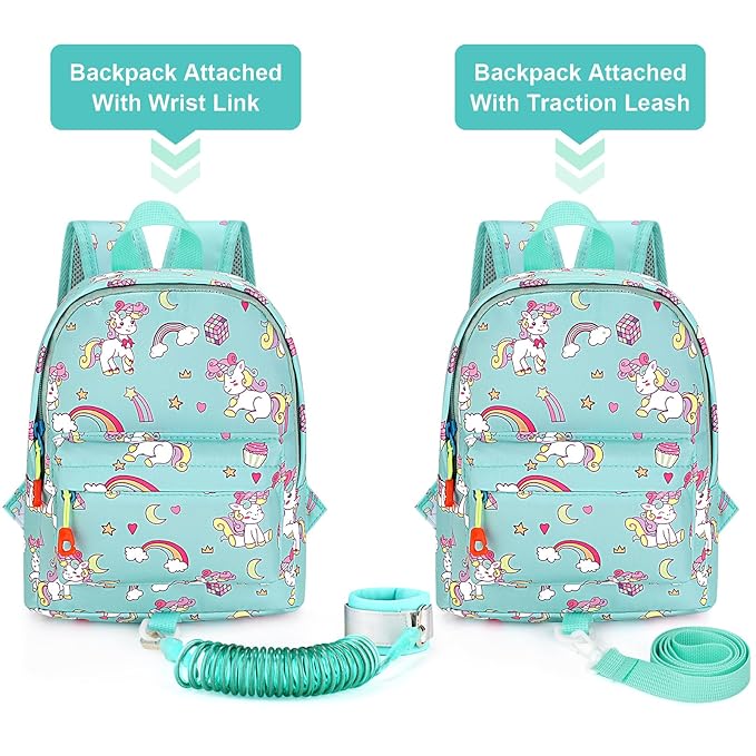Accmor Toddler Backpack Leash, Cute Baby Backpacks with Anti Lost Wrist Link, Mini Kids Backpack Harness Leash for Outdoor Travel, Adorable Unicorn Backpack Tether Walking Harness for Girls 1-3