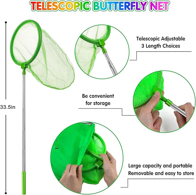 INNOCHEER Kids Explorer Kit & Bug Catcher Kit & Safari Costume Kit, Outdoor Exploration Set with Hat, Vest, Butterfly Net and Bugs Book for Boys Girls 3-12 Years Old (Camouflage Green)