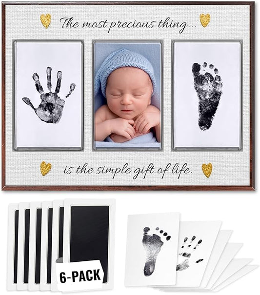 Inkless Hand and Footprint Kit, Baby Keepsake Plaque & Baby Shower Gifts - Ideal as Mom To Be Gift, Nursery Picture Frames, Clean Touch Hand and Footprint Kit (Style 2 - Design 6)