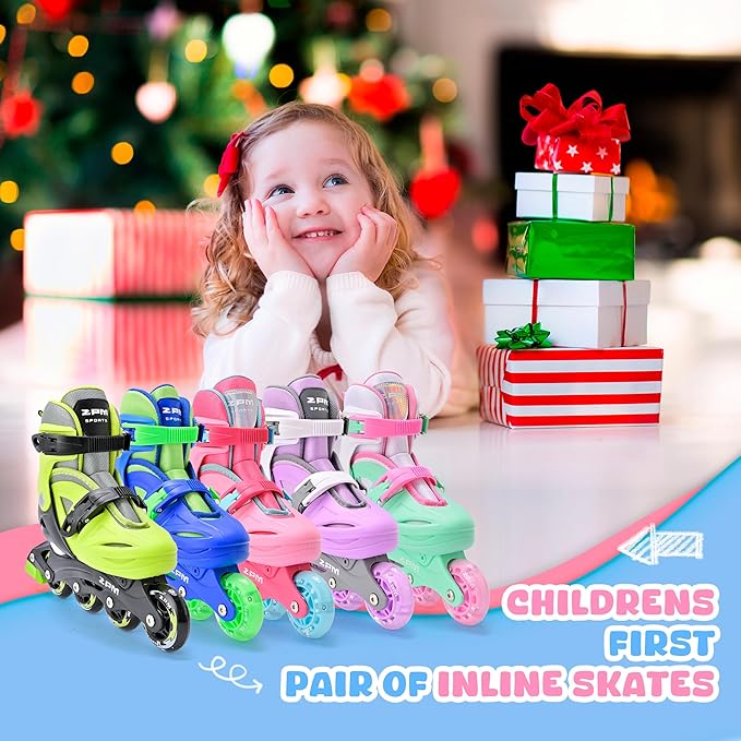 2PM SPORTS Inline Skates with Light Up Wheels, Roller Skates Blades for Boys Girls Kids Ages 5-8 8-12 4-6 6-12, Size Adjustable Beginner Blades Roller Skates