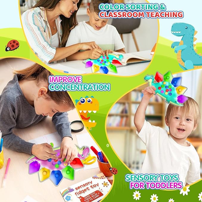 UIIOPJIOM Dinosaur Color Sorting Sensory Toys, Montessori Toys for Toddler Fine Motor Skill Game Learning Activities Quiet Calm Down Fidgets for Classroom Stocking Stuffers for 3 4 5 Year Old Kid