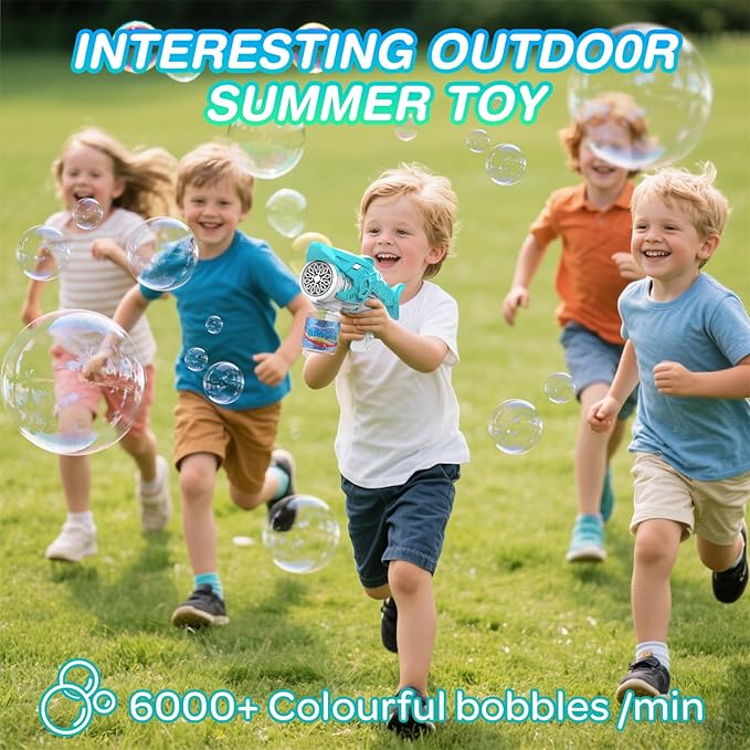 Automatic Bubble Machine Gun for Kids with 2 Bottles 5 Bags of Refill Solution Lights ElectricShark Bubble Gun Toys Outdoor Toys Gifts Wedding Easter Party Favor
