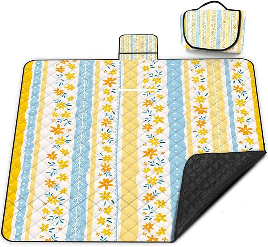 Extra Large Picnic Blanket Waterproof,80"x 80"Foldable Machine Washable Beach Blanket,Outdoor Blanket for 6-8 Adults,Suitable for Indoor Crawling,Park Beach,Camping,Hiking,Family Travel(Floral Print)