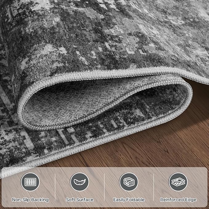 9x12 Area Rugs for Living Room Rug Washable: Modern Large Rug for Dining Room Bedroom Carpet Non Slip 9 by 12 Indoor Abstract Nursery Home Office Black Grey