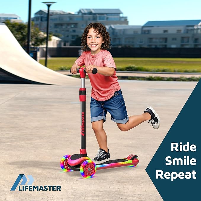 3-Wheel Kids Scooter with Multi-Color Lights on Deck & Wheels – 5-Height Adjustable Handlebar, Wide Anti-Slip Deck, Child Safety Certified, Boys & Girls Ages 3+ Supports Up to 150 lbs