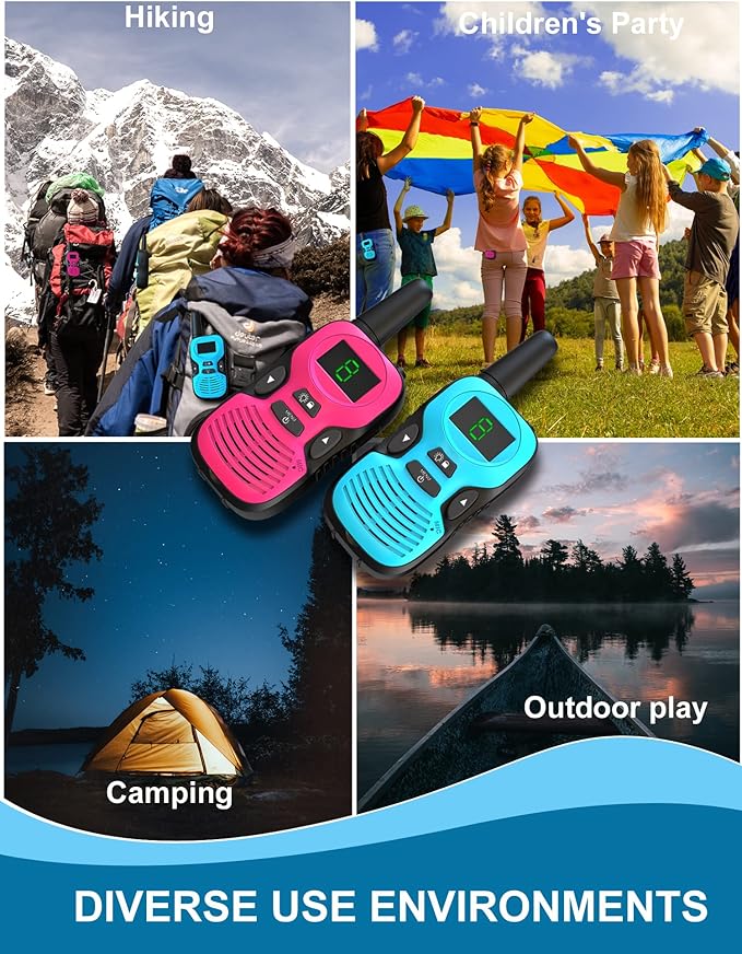 2Pcs Walkie Talkies for Kids Toys: Outdoor Toys for 3 4 5 6 7 8 9 10 11 12 Year Old Boys Girls Walkie Talkie Birthday Gifts - Long Range Camping Backyard Wakie-Talkies Party Favors Walky Talky