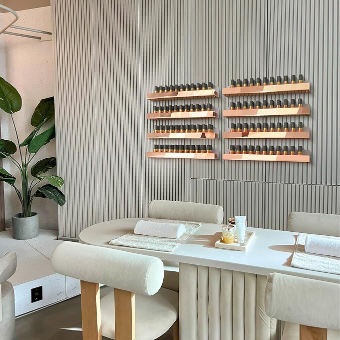 4 Pack 15 Inch Rose Gold Reflective Acrylic Shelves, Rose Gold Floating Shelves, Modern Sunglasses Essential Oil Picture Ledge Display Toy Storage Shelf