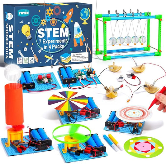 4 Set STEM Science Kits for Kids Age 8-12, 7-in-1 Science Experiments Crafts Projects Electric Motor Building Kit 8-10 9-12, STEM Toys for 6 7 8 9 10 11 13 Year Old Boys Girls Classroom Activity Gift
