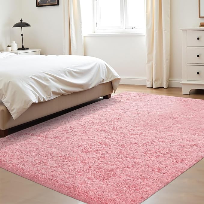 4x6 Area Rug for Living Room: Fluffy Shag Soft Washable Rugs Fuzzy Plush Indoor Carpet for Bedroom Nursery Playroom Dorm Kids Girls Boys Room (Pink, 4'x6')