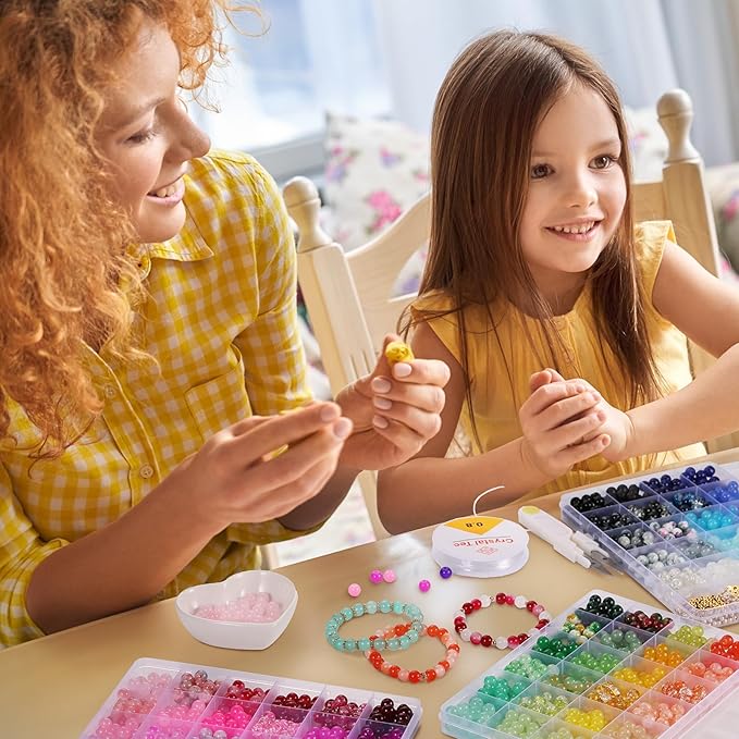 Funtopia 8mm Glass Beads Bracelet Making Kit, 1540pcs 70 Colors Crystal Beads for Jewelry Making, Round Glass Beads for Bracelets and DIY Crafts, Solid and Crackle Colors