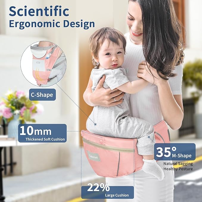 Baby Carrier with Hip Seat, Ergonomic M Position 6in1 Baby Carrier Newborn to Toddler,Head Support and Breathable Mesh Newborn Carrier,Adjustable Baby Holder Carrier for Dad&Mom-Pink