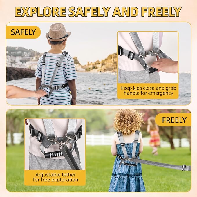 2025 New Safety Harness for Autism and Special Needs Child (3-6 yrs), Anti-Elopement Vest Harness with Light Reflector and Grab Handle for Active, Autistic ADHD Kids,Adjustable Tether Leash with Pouch
