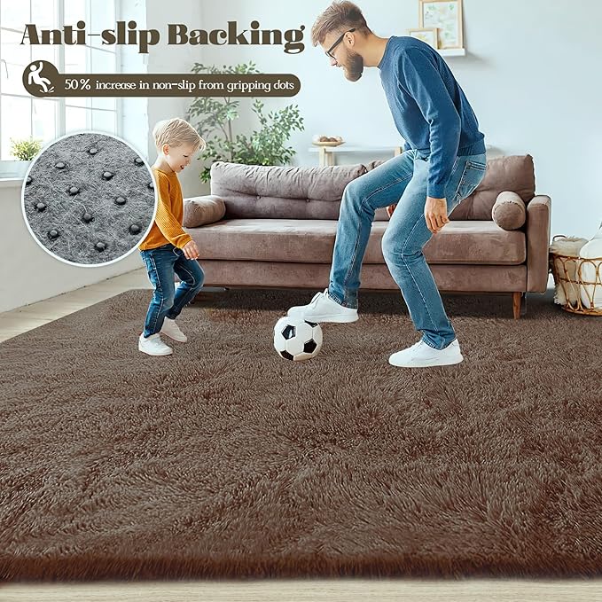 8x10 Area Rug for Living Room: Fluffy Shag Soft Washable Rugs Large Fuzzy Plush Indoor Carpet for Bedroom Nursery Playroom Kids Girls Boys Room (Coffee, 8'x10')