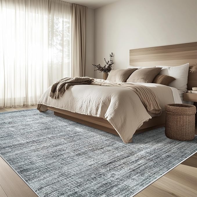 6x9 Area Rug Living Room Rugs - Washable Rug Large Modern Abstract Soft Thin Carpets Indoor Floor No Slip Vintage Carpet for Bedroom Under Dining Table Nursery Home Office Decor Gray Blue