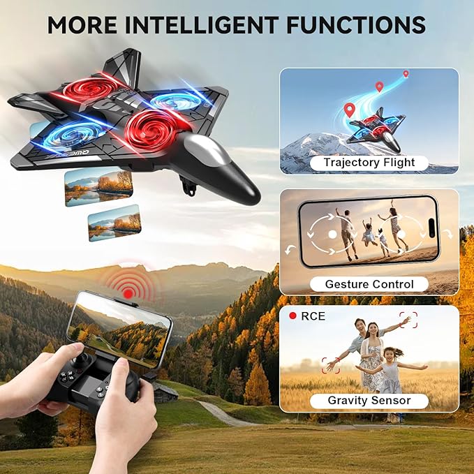 4DRC V31 RC Plane with Camera, Foam Remote Control Drones with Camera for Kids Adults 8-12 12-16, Remote Control Airplane Fighter Jet with Light, 360° Flip Fighter Jet Toy