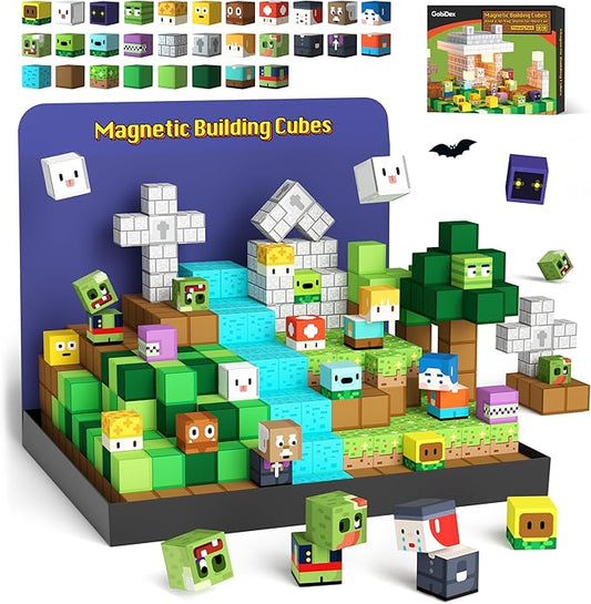 GobiDex Magnetic Blocks Kids Toys for Boys Girls 3+, Build MagWonder World with Zomblock Magnets Cubes, Upgraded STEM Game-Based Building Sensory Gift for Birthday